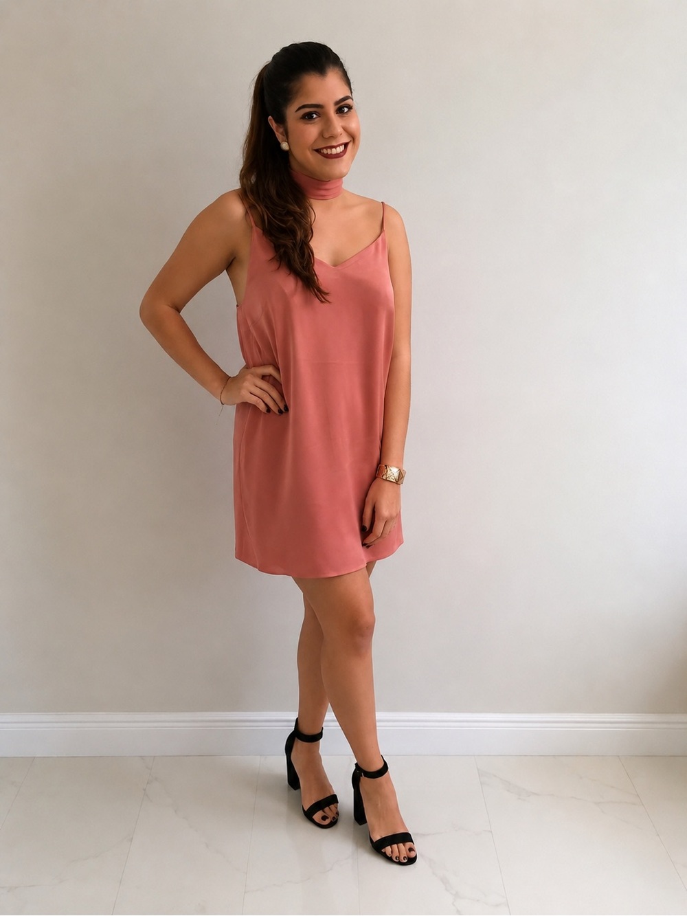 Satin Slip Dress with Matching Scarf | Dusty Rose